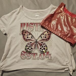 Justice Butterfly Graphic Tee - White and Pink